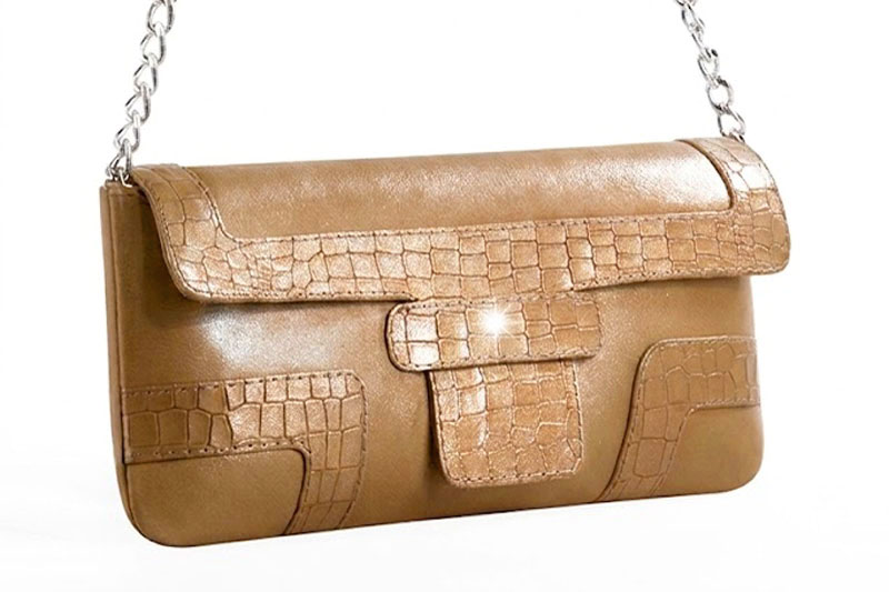 Dress clutch for wedding and parties in camel beige leather - Front view